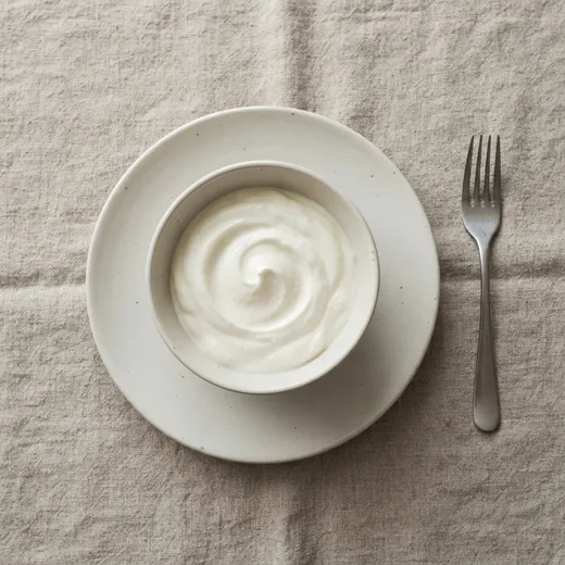 Plain full-fat yoghurt, 250&nbsp;g, on a plate